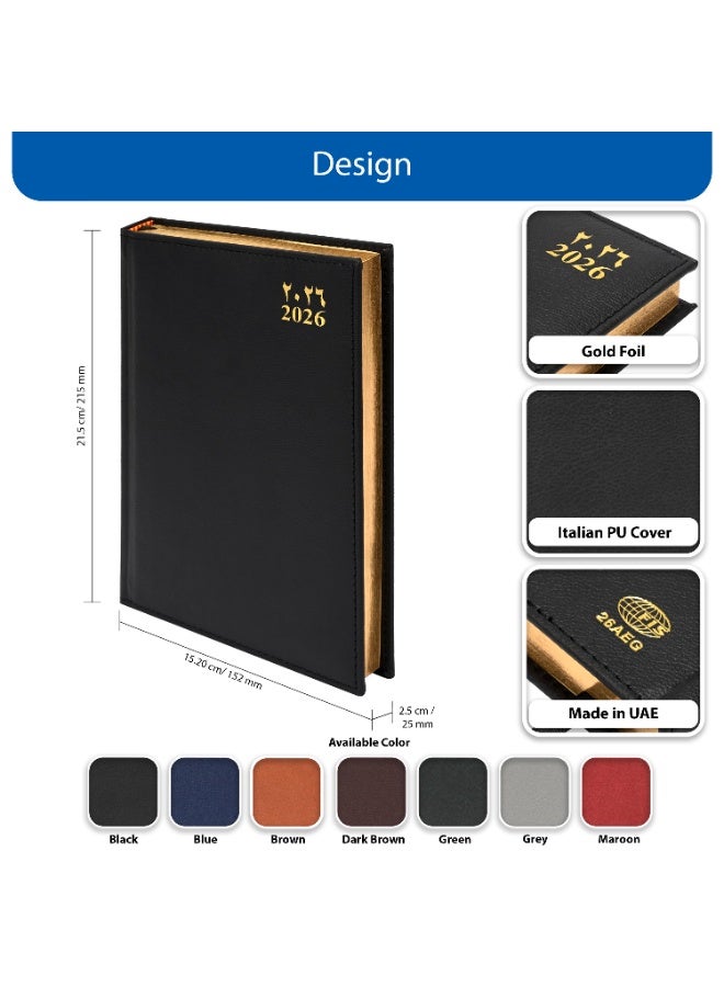 FIS Agenda 2026 Arabic/English, gold-foiled soft sponge front cover, A5 size, colors subject to availability. - Image 1