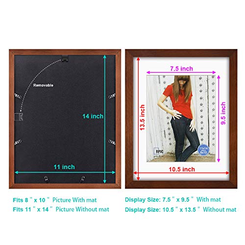 RPJC 11x14 Picture Frames Made of Solid Wood and High Definition Glass Display Pictures 8x10 with Mat or 11x14 Without Mat for Wall Mounting Photo Frame Brown - Image 4