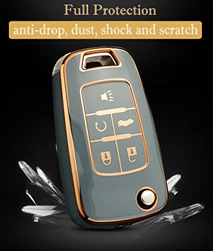 Cacacar for Chevy Key Fob Cover with Keychain, Premium TPU Full Protection Key Fob Case for Chevrolet Equinox Camaro Cruze Malibu Sonic Buick Terrain (5 buttons Gray) - Image 3