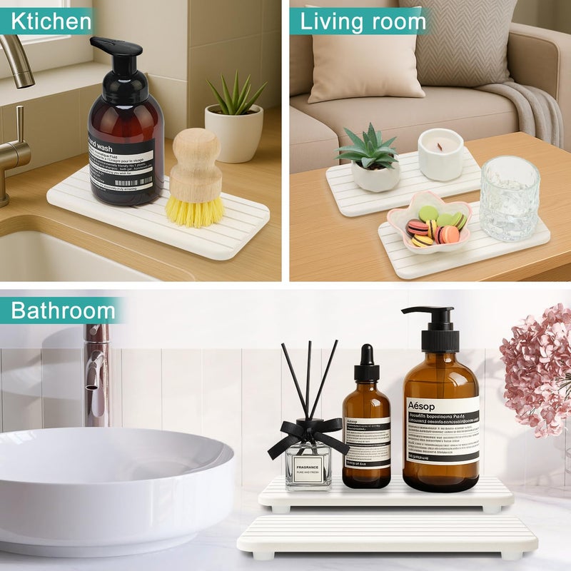 Deceram Diatomaceous Earth Dish Drying Mat For Bathroom Sink Tray Kitchen Counter Soap Dish White Diatomite Stone Sink Trays Absorbent Coasters Water Absorbing Stone Quick Drying Tray Kitchen Sink Accessories - Image 4