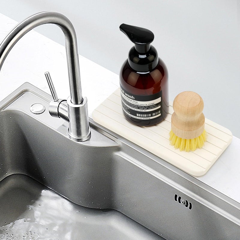 Deceram Diatomaceous Earth Dish Drying Mat For Bathroom Sink Tray Kitchen Counter Soap Dish White Diatomite Stone Sink Trays Absorbent Coasters Water Absorbing Stone Quick Drying Tray Kitchen Sink Accessories - Image 2