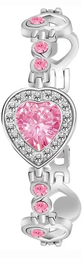 Acnos Silicone Premium White Dial Diamond Pink Analog Watch With Diamond Bracelet For Girl Best Design Butterfly Combo 3 Pack Of 3, Pink Band - Image 3