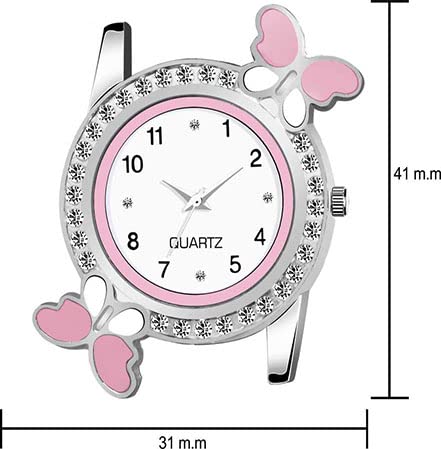 Acnos Silicone Premium White Dial Diamond Pink Analog Watch With Diamond Bracelet For Girl Best Design Butterfly Combo 3 Pack Of 3, Pink Band - Image 5