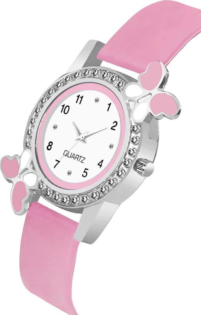 Acnos Silicone Premium White Dial Diamond Pink Analog Watch With Diamond Bracelet For Girl Best Design Butterfly Combo 3 Pack Of 3, Pink Band - Image 4