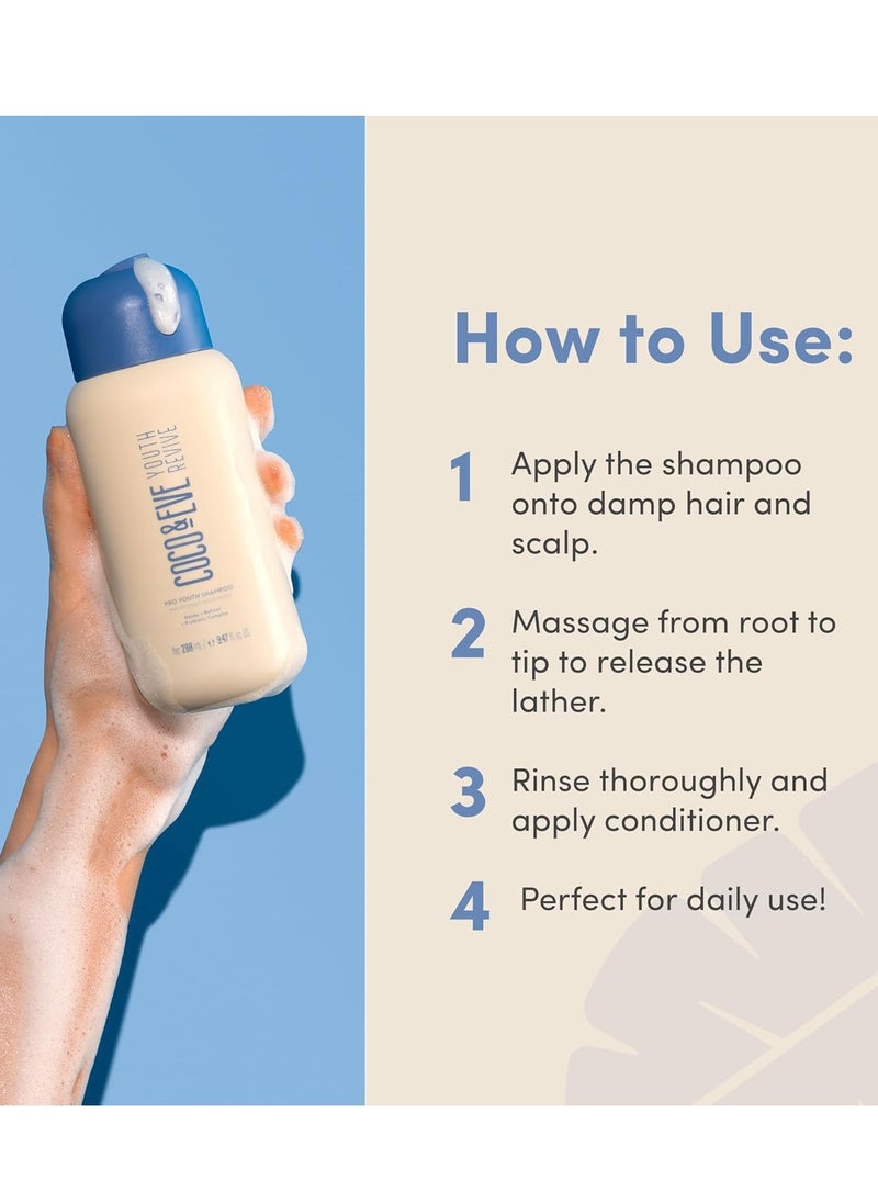 COCO & EVE - Coco & Eve Youth Revive Pro Youth Shampoo. With Honey, Retinol, and Prebiotics for Strength, Shine, Volumized hair, and a Healthy Scalp. Anti-Aging Shampoo for Youthful Hair (9.47 fl oz) - Image 1
