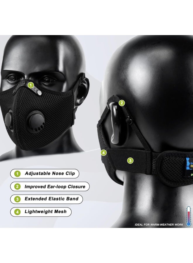 Ergonomic Cycling Face Mask with Integrated Eye Shield Visor, 5-Layer PM2.5 Anti-Pollution and Anti-Dust Protection, Reusable Breathable Mesh Mask with Dual Breathing Valves for Cycling, Motorbike, Sports, Running, Outdoor Commuting and Construction - Grey - Image 2