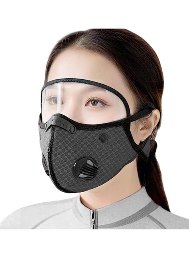 Ergonomic Cycling Face Mask with Integrated Eye Shield Visor, 5-Layer PM2.5 Anti-Pollution and Anti-Dust Protection, Reusable Breathable Mesh Mask with Dual Breathing Valves for Cycling, Motorbike, Sports, Running, Outdoor Commuting and Construction - Grey - Image 1