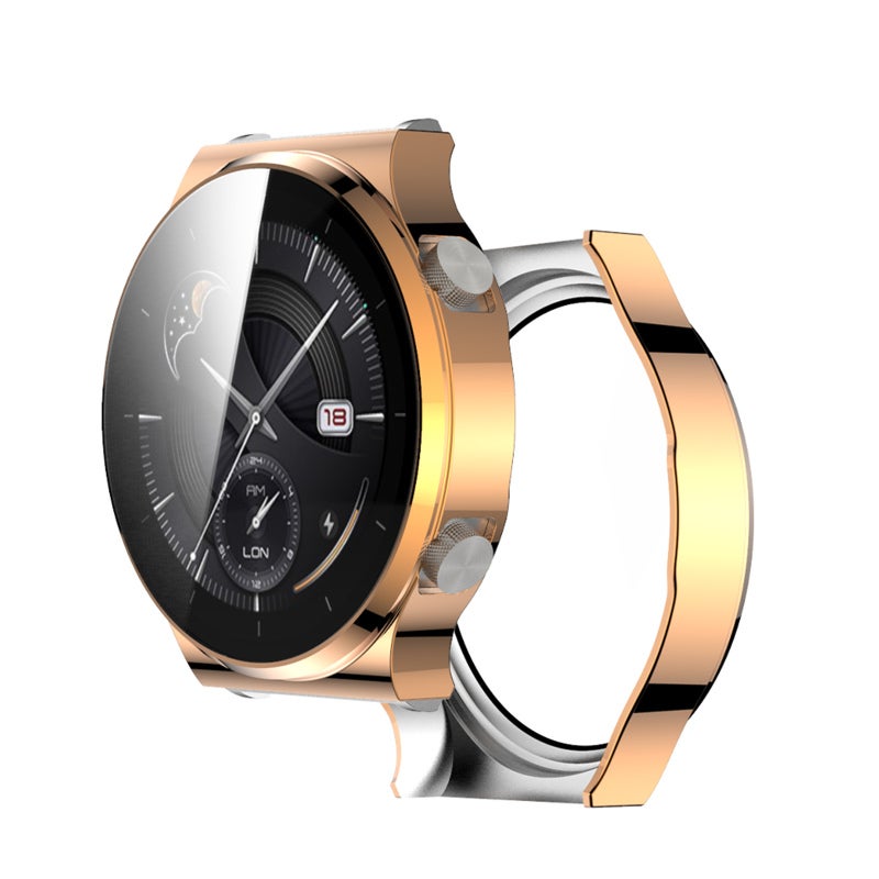 Hard PC Plating Case with HD Tempered Glass Screen Protector Full Coverage Protective Cover Thin Clear Bumper Shell Replacement for HUAWEI WATCH GT 2 Pro 46mm Rose Gold - Image 3