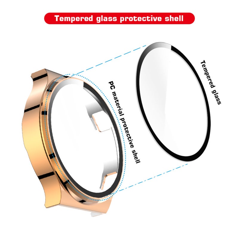 Hard PC Plating Case with HD Tempered Glass Screen Protector Full Coverage Protective Cover Thin Clear Bumper Shell Replacement for HUAWEI WATCH GT 2 Pro 46mm Rose Gold - Image 4