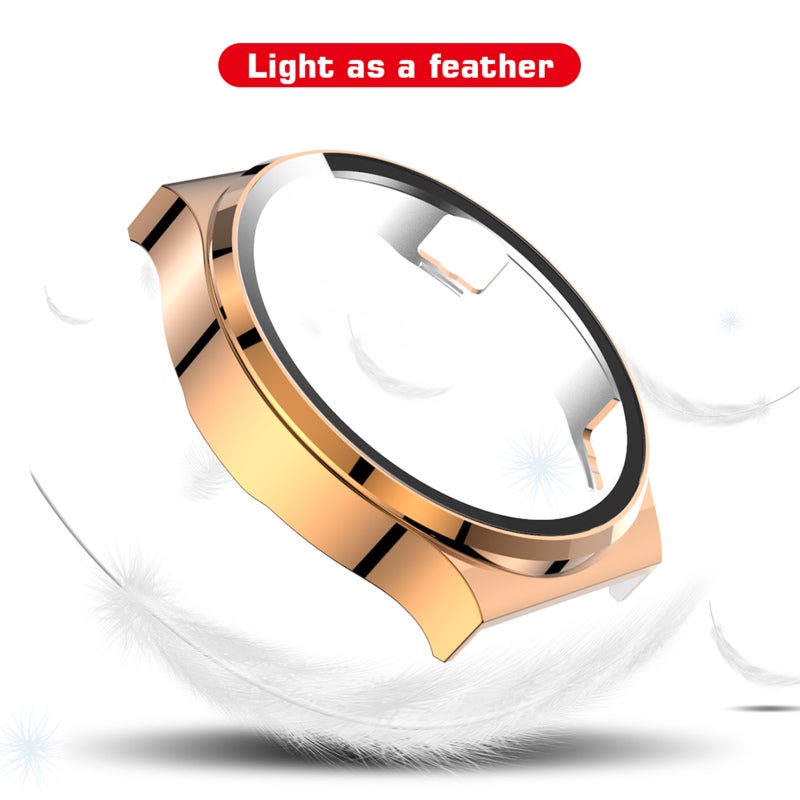Hard PC Plating Case with HD Tempered Glass Screen Protector Full Coverage Protective Cover Thin Clear Bumper Shell Replacement for HUAWEI WATCH GT 2 Pro 46mm Rose Gold - Image 2