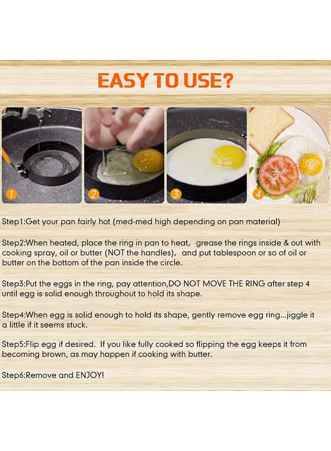Patelai Patelai 6 Pcs Egg Ring Pancake Ring Set Stainless Steel Fried Egg Molds Griddle Pancake Shapers with Silicone Handle for Breakfast Omelette Sandwich(Round Style,4 Inch, 6 Inch, 8 Inch)  - Image 5