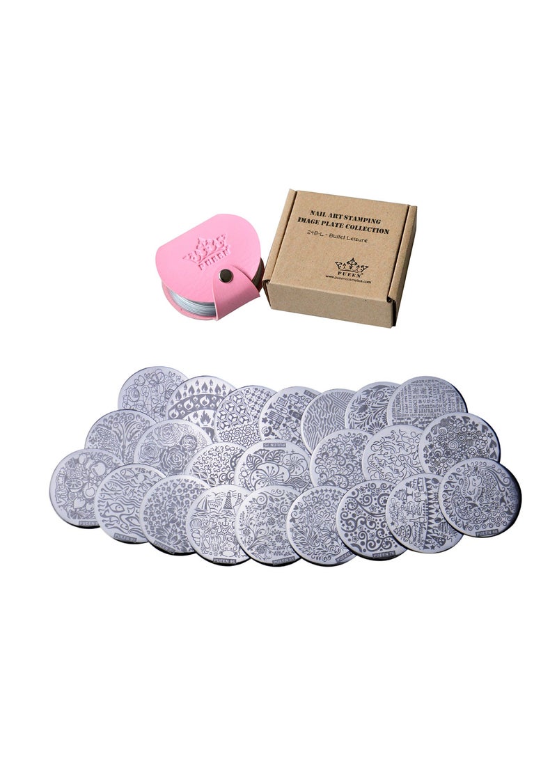 PUEEN - PUEEN Nail Art Stamp Collection Set 24B-L STAMPING BUFFET - LEISURE - NEW Set of 24 All You Can Stamp Full Size Stamping Image Plates Manicure DIY (Infinite Images With Your Creativity) Now with - Image 1