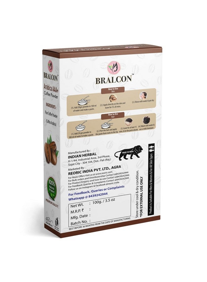 BRALCON Organic Arabica AAA+ Coffee Powder-100g|Coffee Powder Body Scrub Tan Removal|100% Natural Coffee Powder for Skin & Hair|Minimizes Fine Lines, Wrinkles,Strengthens Hair Follicles|Skin whitening - Image 2