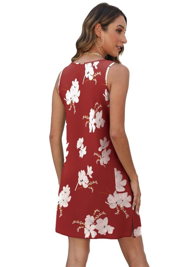 BKRIVE Coverup Summer Dresses for Women 2025 Eyelet Casual Loose Sleeveless Sundresses Tank Dresses with Pockets, Flora Red, XL - Image 5