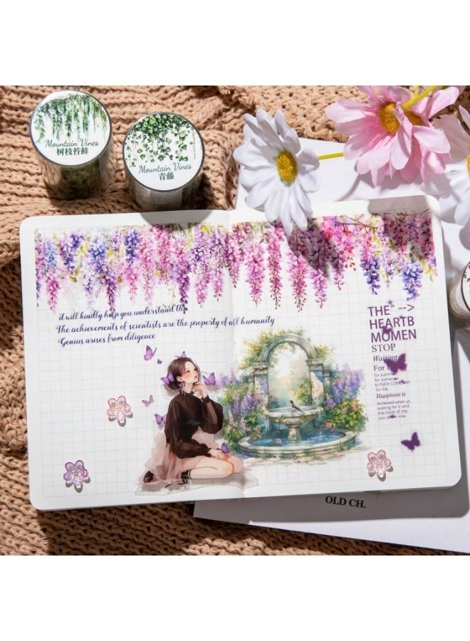 3pcs Vine Flower Theme Stickers On Roll Cutting Decor Personalized Journaling Aesthetic Scrapbooking Art Photo Album DIY Collage Card Material Office  School Supplies Back To School - Image 3