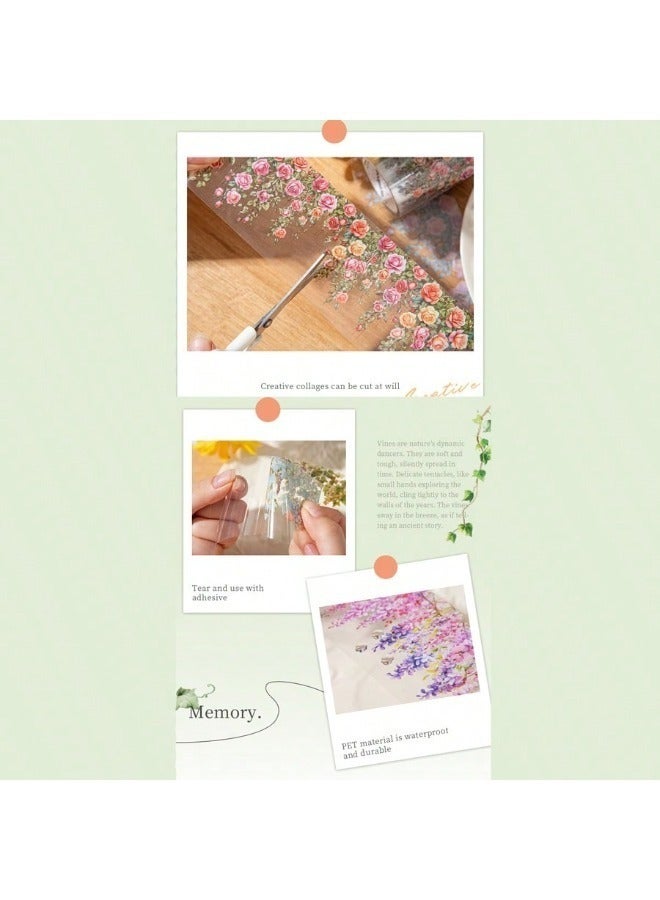 3pcs Vine Flower Theme Stickers On Roll Cutting Decor Personalized Journaling Aesthetic Scrapbooking Art Photo Album DIY Collage Card Material Office  School Supplies Back To School - Image 5