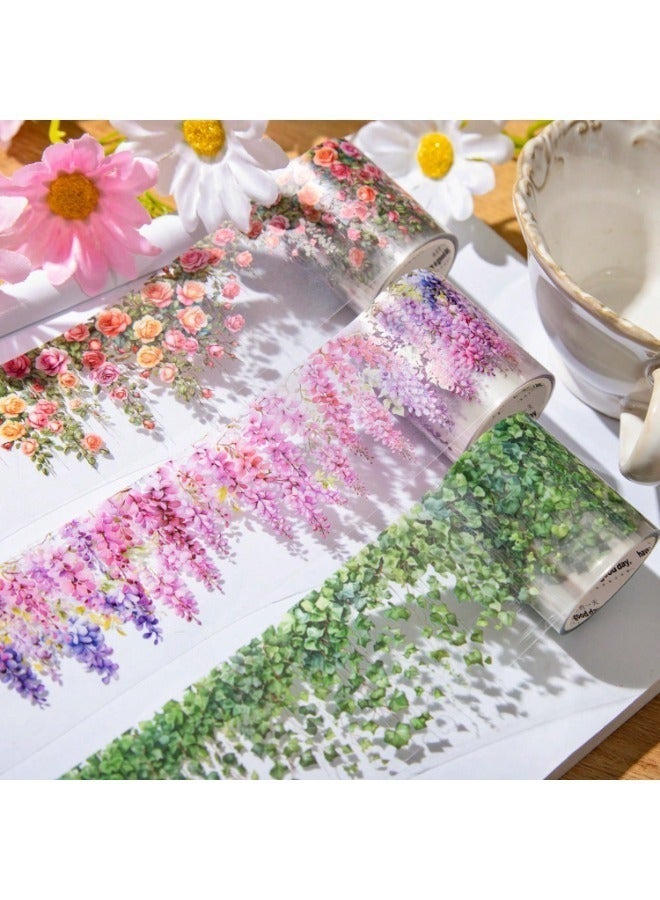 3pcs Vine Flower Theme Stickers On Roll Cutting Decor Personalized Journaling Aesthetic Scrapbooking Art Photo Album DIY Collage Card Material Office  School Supplies Back To School - Image 1