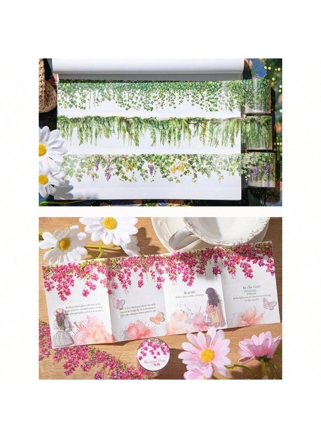 3pcs Vine Flower Theme Stickers On Roll Cutting Decor Personalized Journaling Aesthetic Scrapbooking Art Photo Album DIY Collage Card Material Office  School Supplies Back To School - Image 4