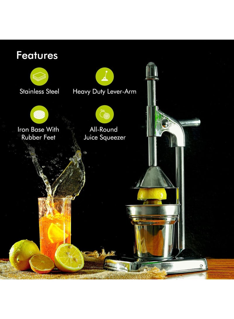 LIXES Premium Vintage Blue Manual Citrus Juicer - Heavy Duty Stainless Steel Lemon Squeezer - Retro Hand Press Orange Juice Extractor - Kitchen Fruit Juicing Tool with Lever Arm. - Image 2