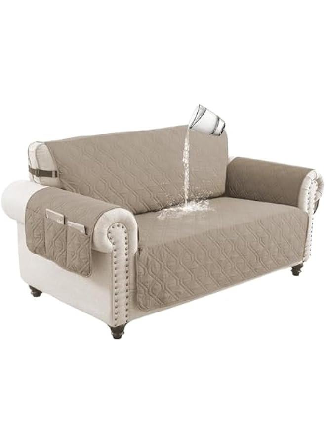 ميكسد RCCO Sofa Covers Waterproof Couch Cover Non-Slip Quilted Sofa Slipcover for Dogs Furniture Protector Cover for Pets with Adjustable Strap Washable (Khaki, Two Seats) - Image 1