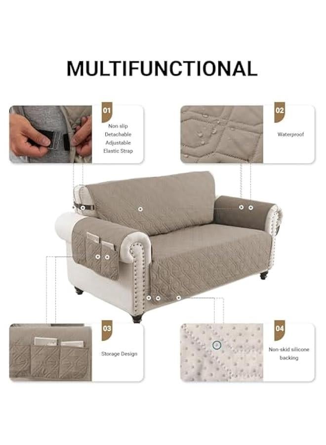 ميكسد RCCO Sofa Covers Waterproof Couch Cover Non-Slip Quilted Sofa Slipcover for Dogs Furniture Protector Cover for Pets with Adjustable Strap Washable (Khaki, Two Seats) - Image 4