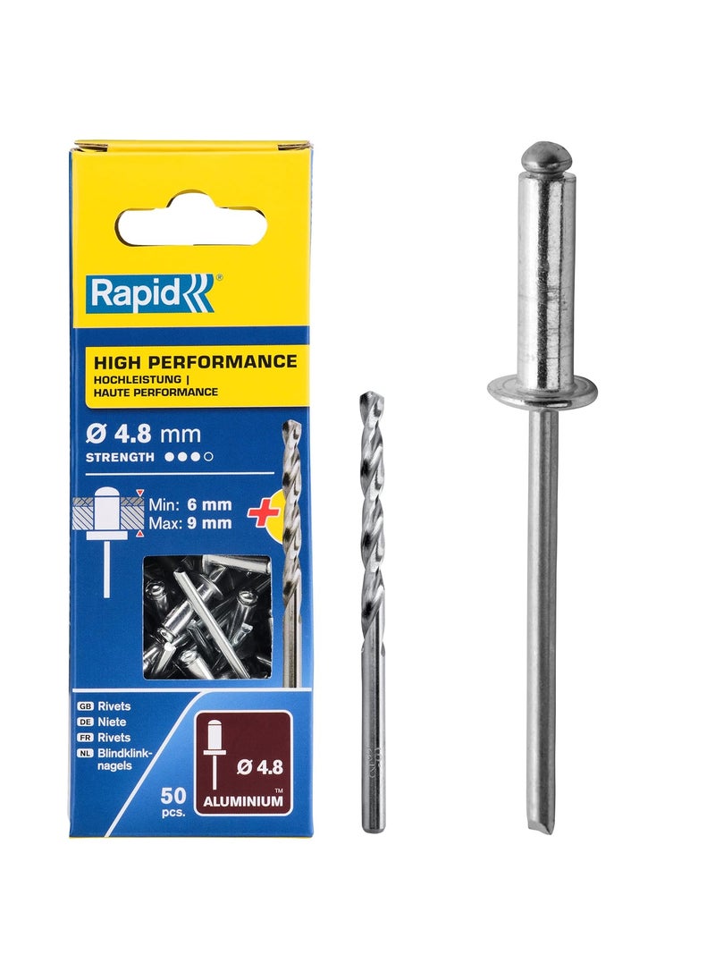 Rapid RAPID Rivets High Performance Including Drill Piece 48 x 12 mm Box of 50  - Image 1