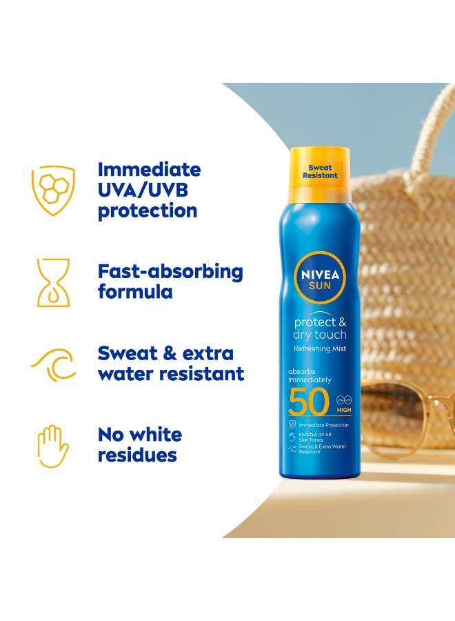 Nivea بخاخ شمس واقي ومجفف للمس SPF50، بخاخ شمس مقاوم للماء، حماية فورية من أشعة UVA/UVB، حروق الشمس والشيخوخة المبكرة، 200 مل، عبوة من 2 - Image 4