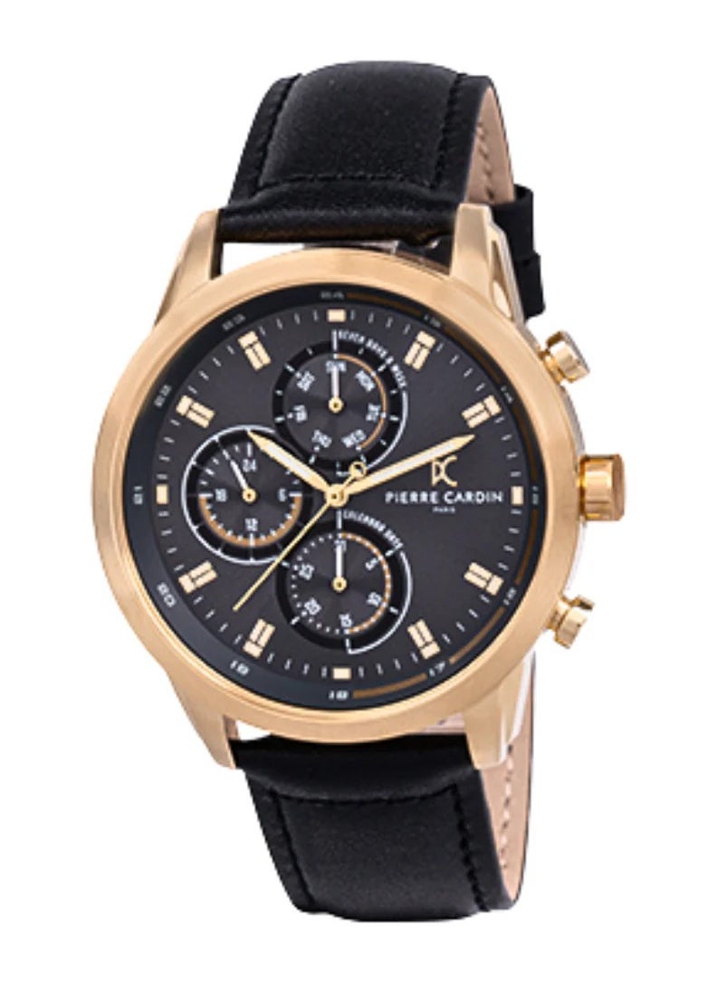 pierre cardin - Pierre Cardin Metal Chronograph Men's Watch With Black Leather Band CCP.5002 - Image 1