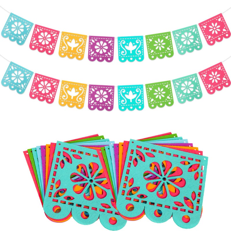 Qpout 2 Mexican Fiesta Party Decorations Banners Felt Cinco de Mayo Decorations Banner Day of The Dead Decor Papel Picado Banner Dia De Los Muertos Garlands Fiesta Birthday Baby Shower Flags