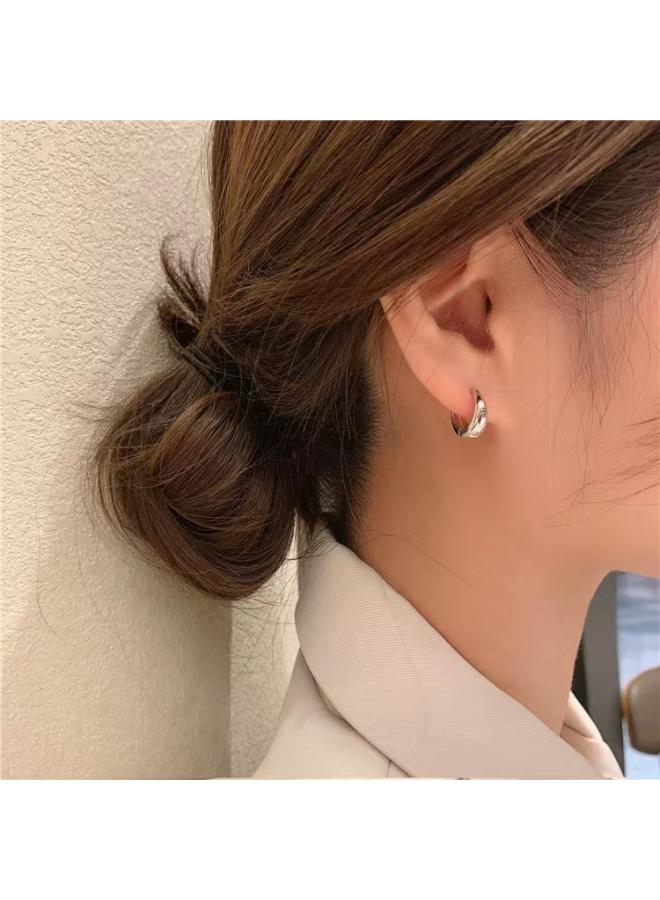 925 Silver Needle Plain Ring Earrings Niche Design High-grade Cold Style Ear Ring New Fashion Ear Buckle Earrings 