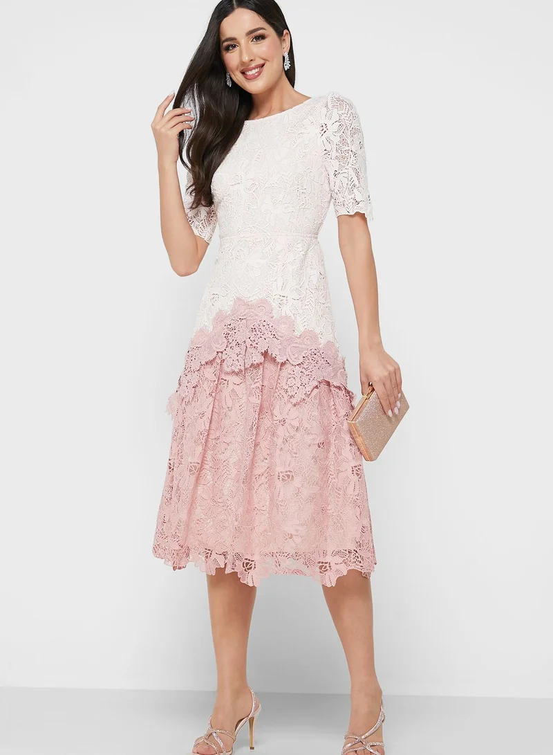 Just Me Lace Detail Puff Sleeve Dress