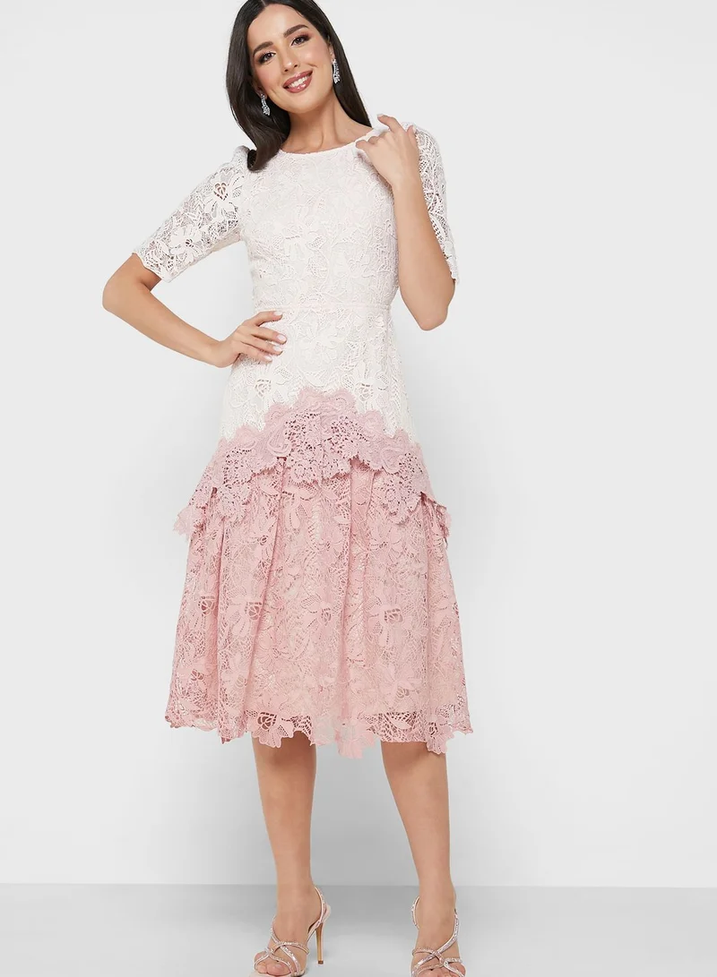 Just Me Lace Detail Puff Sleeve Dress
