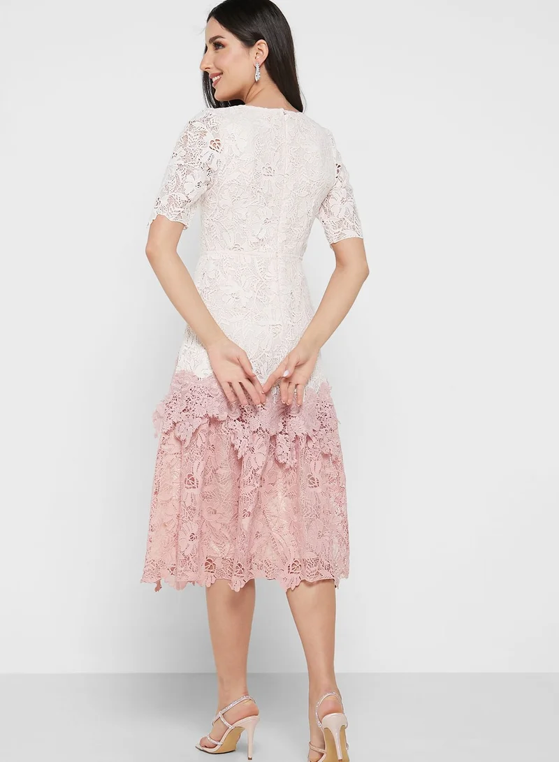 Just Me Lace Detail Puff Sleeve Dress