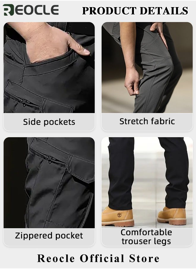 REOCLE - Men's Work Pants Lightweight Military Tactcial Trousers with Multiple Large-capacity Pockets & Elastic Adjustable Waistband for Hunting Outdoor Adventure Field Work - Image 1