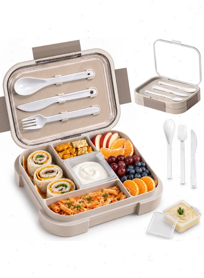 Lunch Box for Kids，5-Compartment 1000ML Bento Box, Microwave Safe Leakproof Lunch Container for School,Picnics (Beige) - Image 1