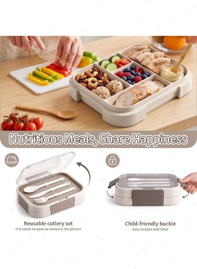Lunch Box for Kids，5-Compartment 1000ML Bento Box, Microwave Safe Leakproof Lunch Container for School,Picnics (Beige) - Image 5