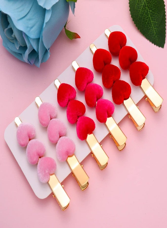 CEALXHENY Valentine’s Day Hair Clips Velvet Heart Hair Clips for Women Girls Triple Heart Hairpins Sweet Hair Barrettes Fashion Hair Accessory Holiday Gifts (Style B - Furry) - Image 5