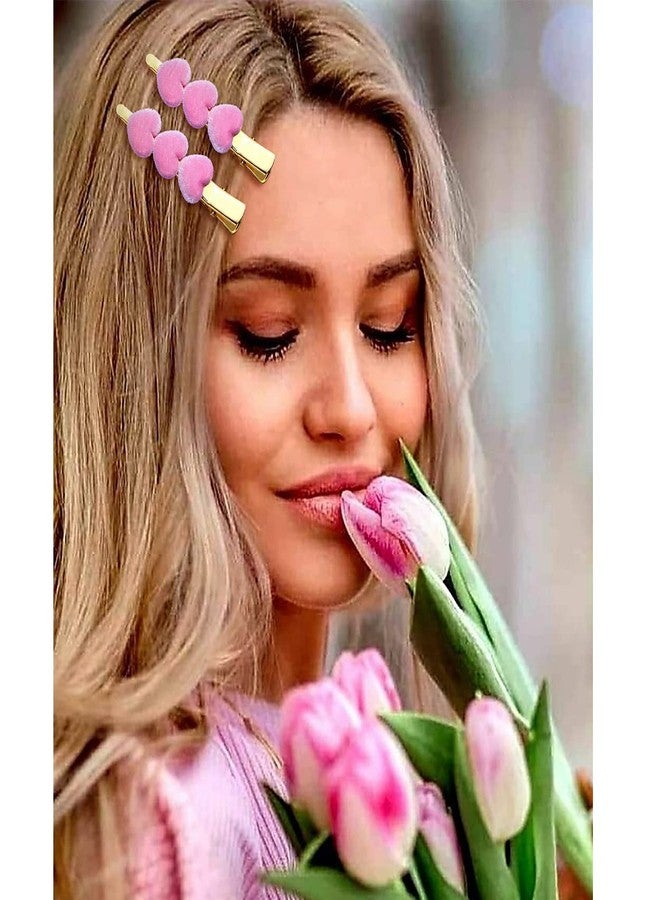 CEALXHENY Valentine’s Day Hair Clips Velvet Heart Hair Clips for Women Girls Triple Heart Hairpins Sweet Hair Barrettes Fashion Hair Accessory Holiday Gifts (Style B - Furry) - Image 2