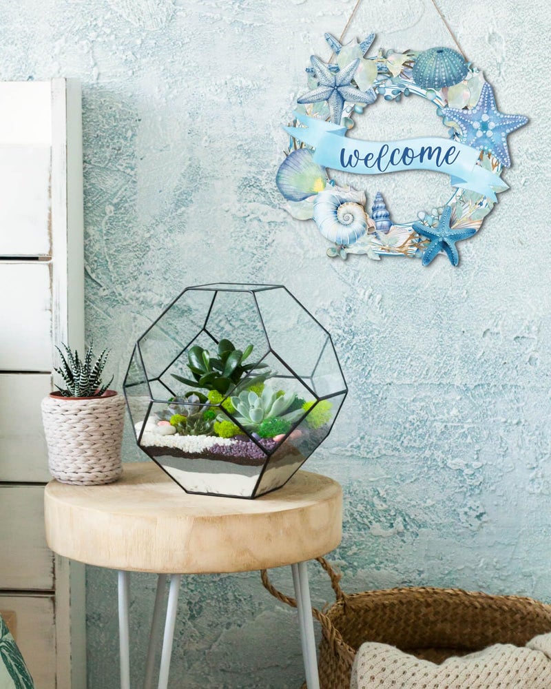 Putuo Decor Beach Wreaths - Ocean Welcome Sign, Wood Material, Summer Beach Decor for Front Door, Sea Turtle Design - Image 3