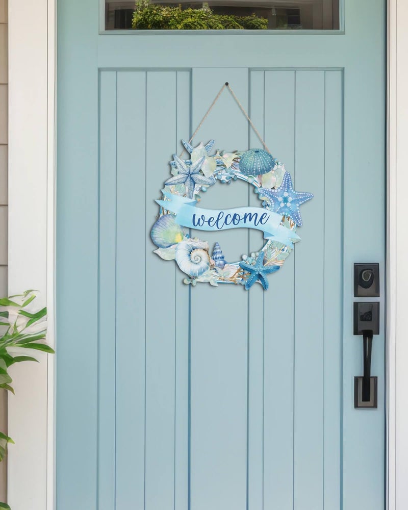 Putuo Decor Beach Wreaths - Ocean Welcome Sign, Wood Material, Summer Beach Decor for Front Door, Sea Turtle Design - Image 4