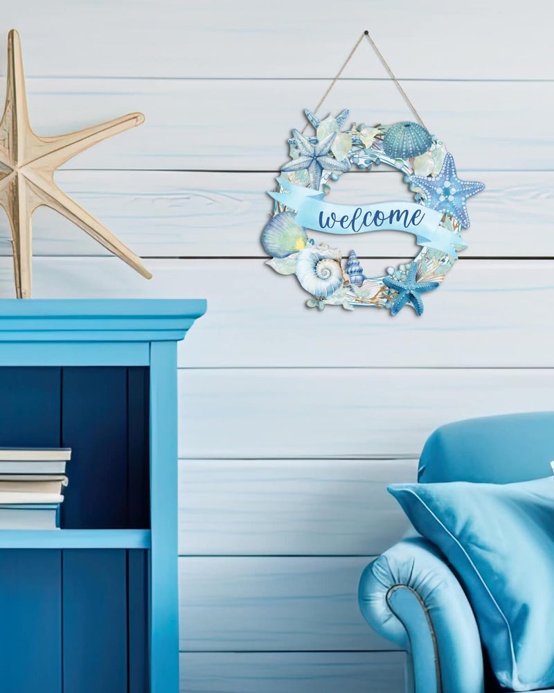 Putuo Decor Beach Wreaths - Ocean Welcome Sign, Wood Material, Summer Beach Decor for Front Door, Sea Turtle Design - Image 5
