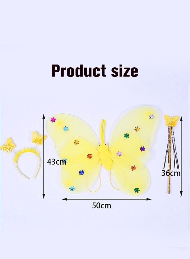 4 PCS LED Glowing Butterfly Wings Back Decoration with 1 Headband 1 Skirt 1 Fairy Stick for Little Girl,Light Up luminous Costume for Party Photo Prop Party Favor (Yellow)  - Image 5