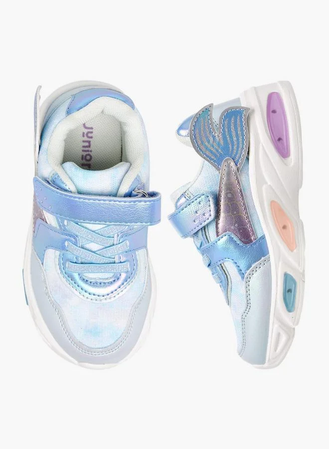 جونيورز Mermaid Applique Light-Up Sneakers with Hook and Loop Closure