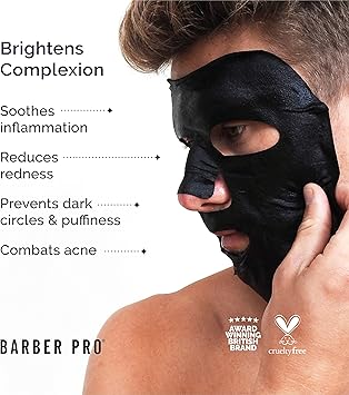 BARBER PRO Mens Face Mask Self Foaming Deep Cleanse Sheet Activated Charcoal Firming Purifying Clarifying Pores Tackles Blackheads Natural Vegan Skincare Multi Award Winning Brand - Image 4
