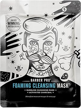 BARBER PRO Mens Face Mask Self Foaming Deep Cleanse Sheet Activated Charcoal Firming Purifying Clarifying Pores Tackles Blackheads Natural Vegan Skincare Multi Award Winning Brand - Image 1