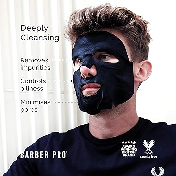 BARBER PRO Mens Face Mask Self Foaming Deep Cleanse Sheet Activated Charcoal Firming Purifying Clarifying Pores Tackles Blackheads Natural Vegan Skincare Multi Award Winning Brand - Image 3