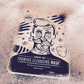 BARBER PRO Mens Face Mask Self Foaming Deep Cleanse Sheet Activated Charcoal Firming Purifying Clarifying Pores Tackles Blackheads Natural Vegan Skincare Multi Award Winning Brand - Image 2