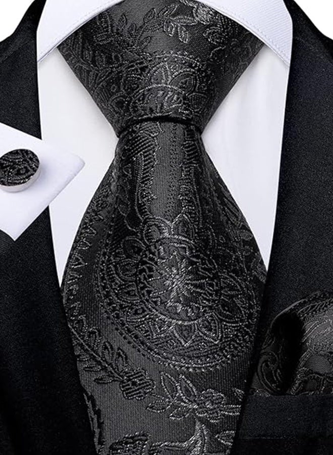 Sweet Life Silk Zipper Ties for Men, Paisley Solid Plaid Pre, tied Tie and Pocket Square Cufflinks Set Formal Adjustable Necktie - Image 2