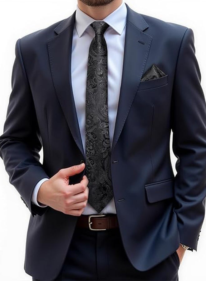 Sweet Life Silk Zipper Ties for Men, Paisley Solid Plaid Pre, tied Tie and Pocket Square Cufflinks Set Formal Adjustable Necktie - Image 5