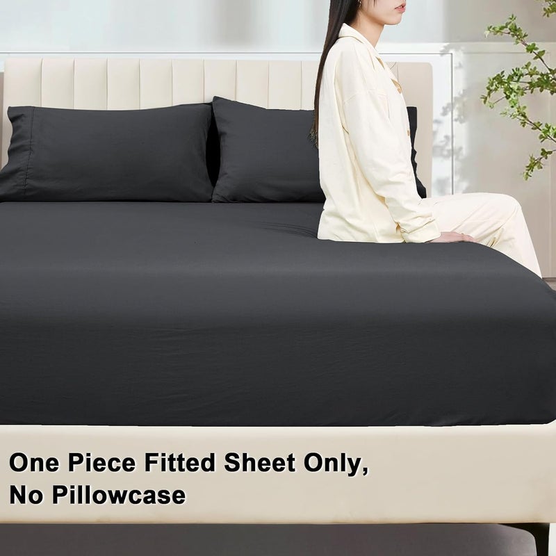 PHF شريحة سرير ملكية مصنوعة من القطن المغسول 100% (198 سم × 200 سم)، شريحة قطنية ناعمة من كوزي كلاود، جيب عميق 40 سم، سهلة التركيب وقابلة للتنفس، سوداء - Image 3